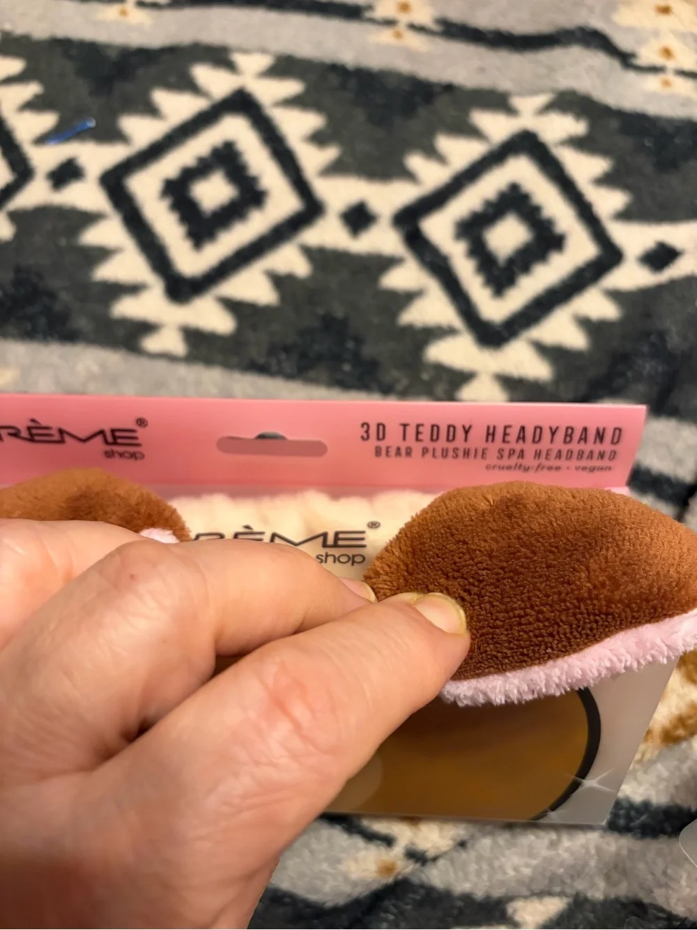 Crème Shop NIP Plush Bear Headband Hair Accessory - Brown with Pink Ears